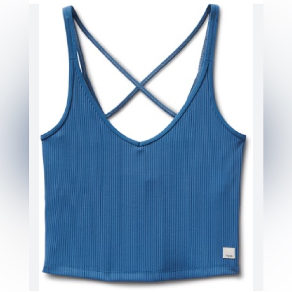 Vuori Ribbed Crop Tank Blue Small